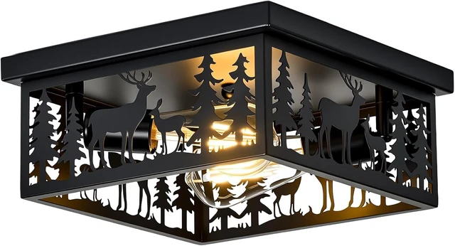 Main image of Rustic Deer Ceiling Light Fixtures, 11.2"-2 Light E26 Metal Cage