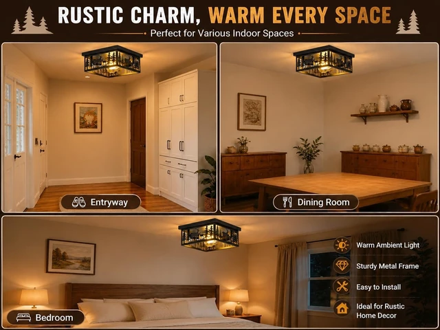 Alt view image 4 of 6 - Rustic Deer Ceiling Light Fixtures, 11.2"-2 Light E26 Metal Cage