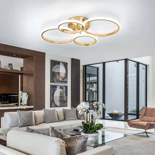 Alt view image 2 of 7 - Dimmable Modern LED Ceiling Light, 4 Rings 3000K-6000K LED Gold Close to Ceiling Light, Flush Mount Ceiling Lights Fixture for Bedroom, Kitchen, Laundry Room,Office