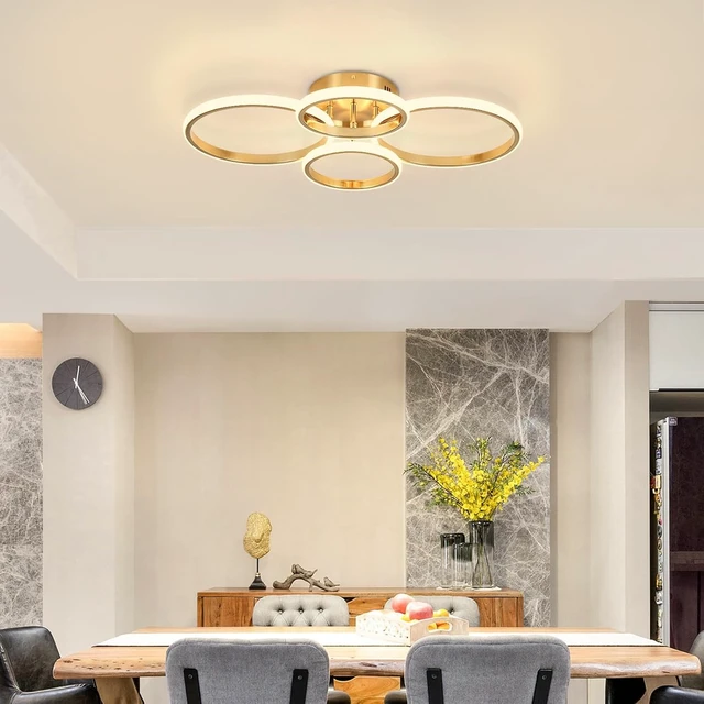 Alt view image 3 of 7 - Dimmable Modern LED Ceiling Light, 4 Rings 3000K-6000K LED Gold Close to Ceiling Light, Flush Mount Ceiling Lights Fixture for Bedroom, Kitchen, Laundry Room,Office