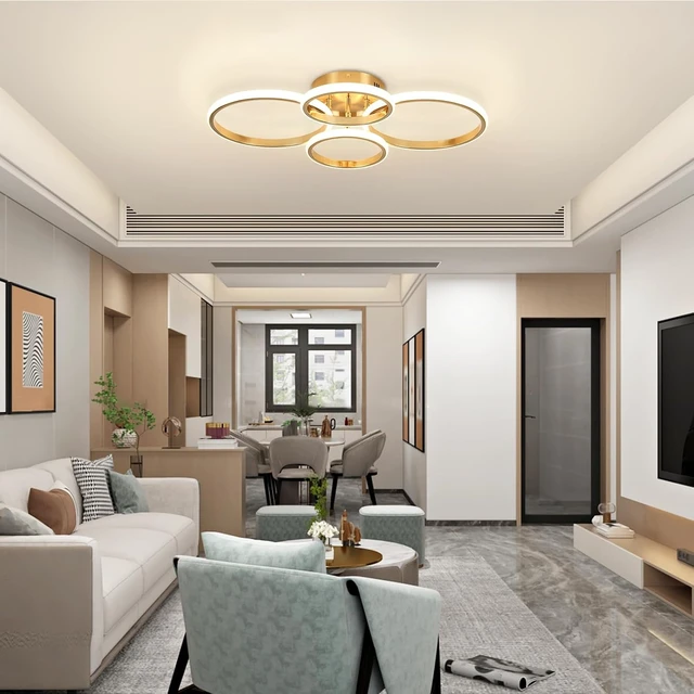 Alt view image 7 of 7 - Dimmable Modern LED Ceiling Light, 4 Rings 3000K-6000K LED Gold Close to Ceiling Light, Flush Mount Ceiling Lights Fixture for Bedroom, Kitchen, Laundry Room,Office