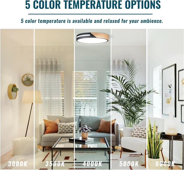 Alt view image 3 of 7 - Black and Wood Flush Mount Ceiling Light Fixture Set of 2, Dimmable LED Ceiling Light Black, Modern Light Fixture Ceiling Mount for Bedroom, Living Room, Kitchen, Bathroom, Hallway