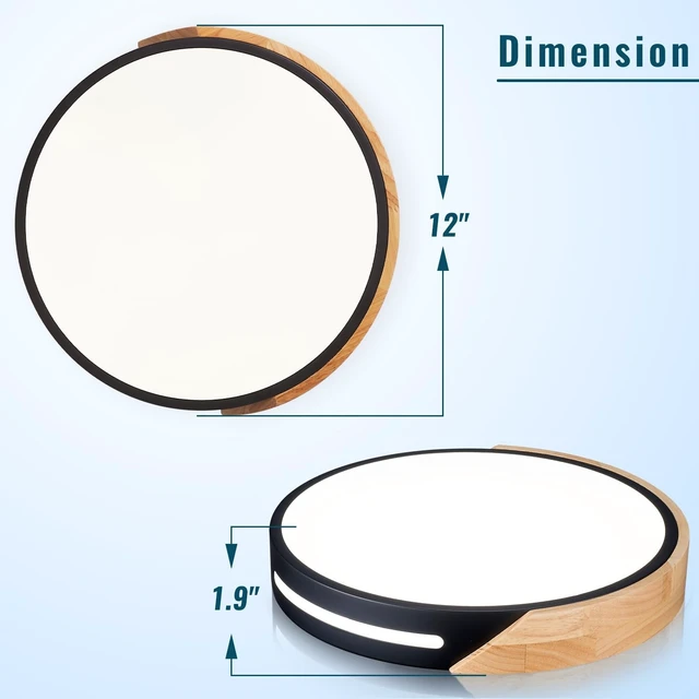 Alt view image 5 of 7 - Black and Wood Flush Mount Ceiling Light Fixture Set of 2, Dimmable LED Ceiling Light Black, Modern Light Fixture Ceiling Mount for Bedroom, Living Room, Kitchen, Bathroom, Hallway