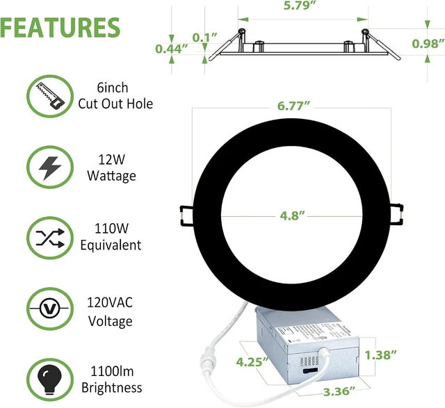 Alt view image 3 of 6 - POPANU Recessed Light Ultra-Thin Canless 6-Inch Black Trim LED Ceiling Lighting Kits 5 CCT Selectable Color Temperature 6 Inch LED Retrofit Lighting Bulb with Junction Box Dimmable 12Pack