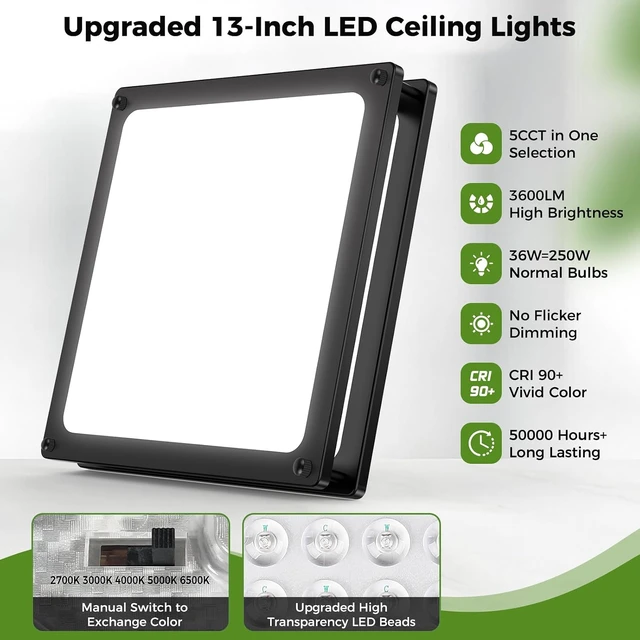 Alt view image 5 of 7 - 13 Inch 36W LED Flush Mount Ceiling Light Fixture (450W Equiv), 3200LM
