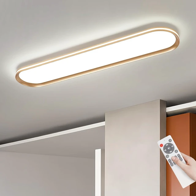 Main image of ADISUN Modern LED Ceiling Light Dimmable Linear Ceiling Light 39.4in Semi Flush Mount Long Lights with Remote Control and Side Lighting for Living Room Kitchen Dining Room Gold