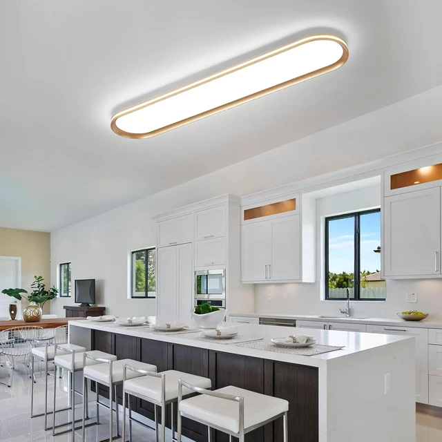Alt view image 2 of 7 - ADISUN Modern LED Ceiling Light Dimmable Linear Ceiling Light 39.4in Semi Flush Mount Long Lights with Remote Control and Side Lighting for Living Room Kitchen Dining Room Gold