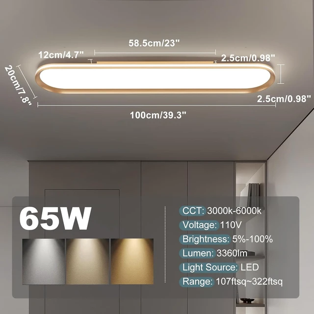 Alt view image 4 of 7 - ADISUN Modern LED Ceiling Light Dimmable Linear Ceiling Light 39.4in Semi Flush Mount Long Lights with Remote Control and Side Lighting for Living Room Kitchen Dining Room Gold