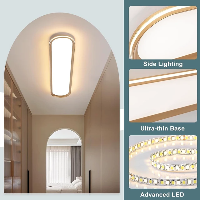 Alt view image 5 of 7 - ADISUN Modern LED Ceiling Light Dimmable Linear Ceiling Light 39.4in Semi Flush Mount Long Lights with Remote Control and Side Lighting for Living Room Kitchen Dining Room Gold