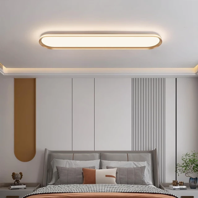 Alt view image 7 of 7 - ADISUN Modern LED Ceiling Light Dimmable Linear Ceiling Light 39.4in Semi Flush Mount Long Lights with Remote Control and Side Lighting for Living Room Kitchen Dining Room Gold
