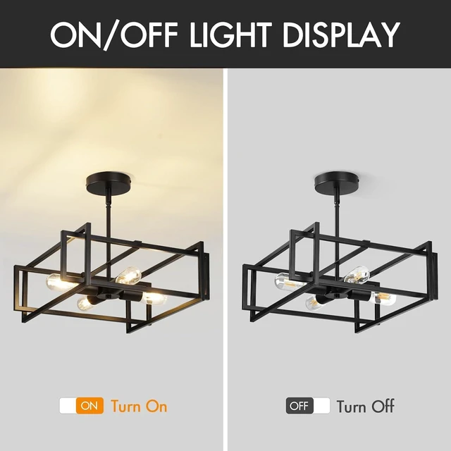 Alt view image 6 of 7 - Modern Black Semi Flush Mount Ceiling Light Fixture 16.5", 4-Light Industrial Farmhouse Lighting for Kitchen Dining Room Living Room Entryway Bedroom Hallway, Sloped Ceiling Compatible, 2 Pack