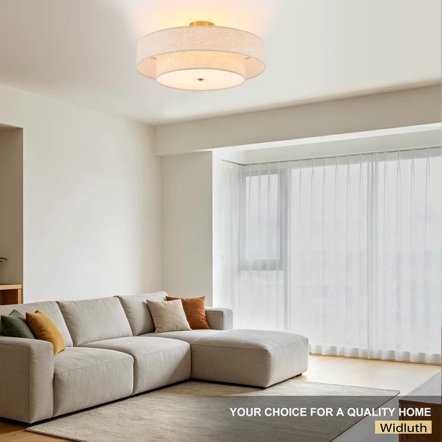 Alt view image 3 of 7 - 25.6" Large Gold Semi Flush Mount Ceiling Light5-Light Linen Shade