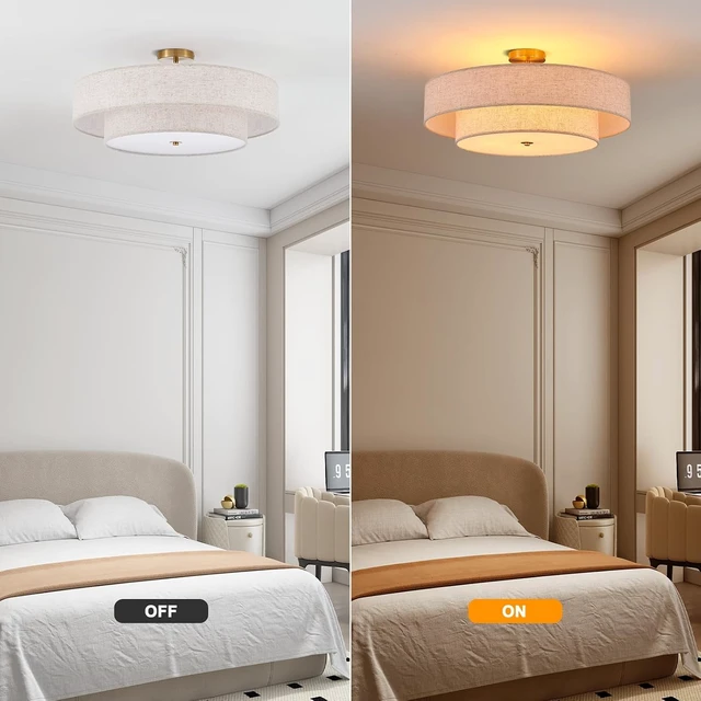 Alt view image 5 of 7 - 25.6" Large Gold Semi Flush Mount Ceiling Light5-Light Linen Shade