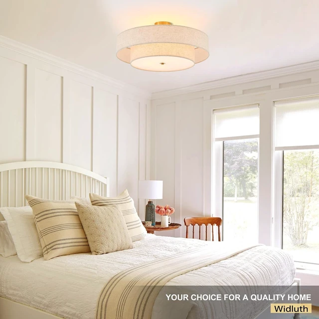 Alt view image 7 of 7 - 25.6" Large Gold Semi Flush Mount Ceiling Light5-Light Linen Shade