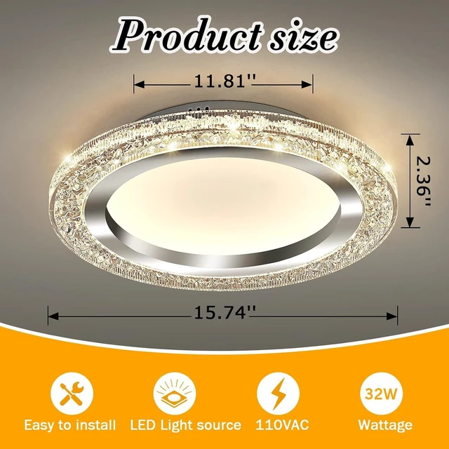 Alt view image 2 of 7 - UOFUS 32W LED Flush Mount Ceiling Light Chrome 15.7inch Modern Round Ceiling Light Fixture 3000K-6000K Super Bright Circle Ceiling Lamp for Bedroom Kitchen Dining Room Entryway Hallway Foyer