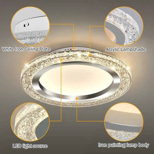 Alt view image 3 of 7 - UOFUS 28W LED Flush Mount Ceiling Light Chrome 12inch Modern Round Ceiling Light Fixture 3000K-6000K Super Bright Circle Ceiling Lamp for Bedroom Kitchen Dining Room Entryway Hallway Foyer