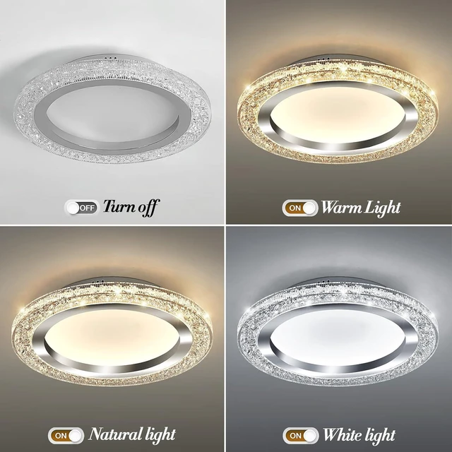 Alt view image 4 of 7 - UOFUS 32W LED Flush Mount Ceiling Light Chrome 15.7inch Modern Round Ceiling Light Fixture 3000K-6000K Super Bright Circle Ceiling Lamp for Bedroom Kitchen Dining Room Entryway Hallway Foyer