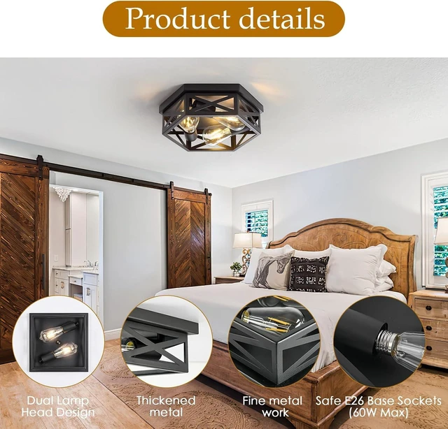 Alt view image 5 of 7 - 13 inch Black Flush Mount Ceiling Light Fixture,1 Pack