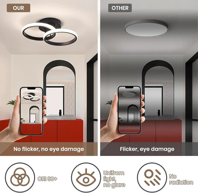 Alt view image 4 of 7 - CANEOE Round Modern Led Ceiling Light Fixtures, 4500K Neutral Light Black Hallway Light Fixtures Ceiling, Bathroom Close to Ceiling Lights for Corridor Stair Aisle Lamps (Black, 1 Pack)