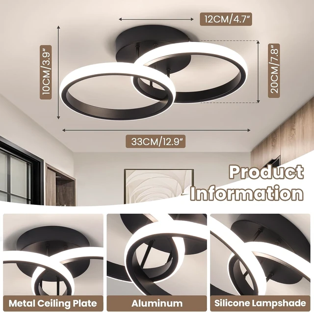 Alt view image 6 of 7 - CANEOE Round Modern Led Ceiling Light Fixtures, 4500K Neutral Light Black Hallway Light Fixtures Ceiling, Bathroom Close to Ceiling Lights for Corridor Stair Aisle Lamps (Black, 1 Pack)