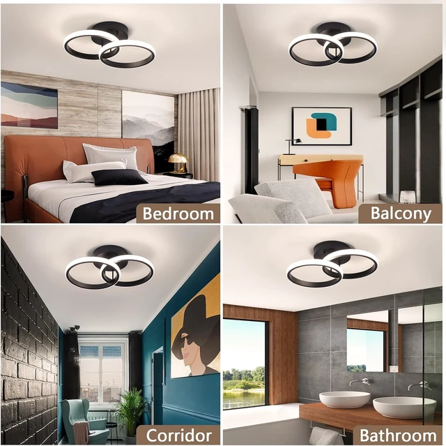 Alt view image 7 of 7 - CANEOE Round Modern Led Ceiling Light Fixtures, 4500K Neutral Light Black Hallway Light Fixtures Ceiling, Bathroom Close to Ceiling Lights for Corridor Stair Aisle Lamps (Black, 1 Pack)