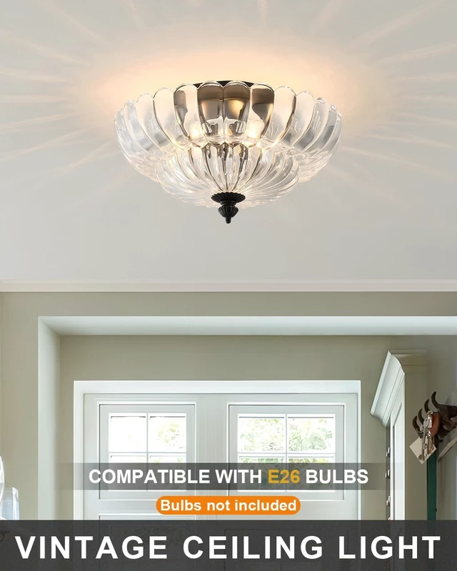 Alt view image 2 of 7 - ANYLOVE Modern 12Inch Clear Glass Flower Glass Semi Flush Mount Ceiling Light, 3 Light for Living Room Bedroom Hallway Entryway Foyer
