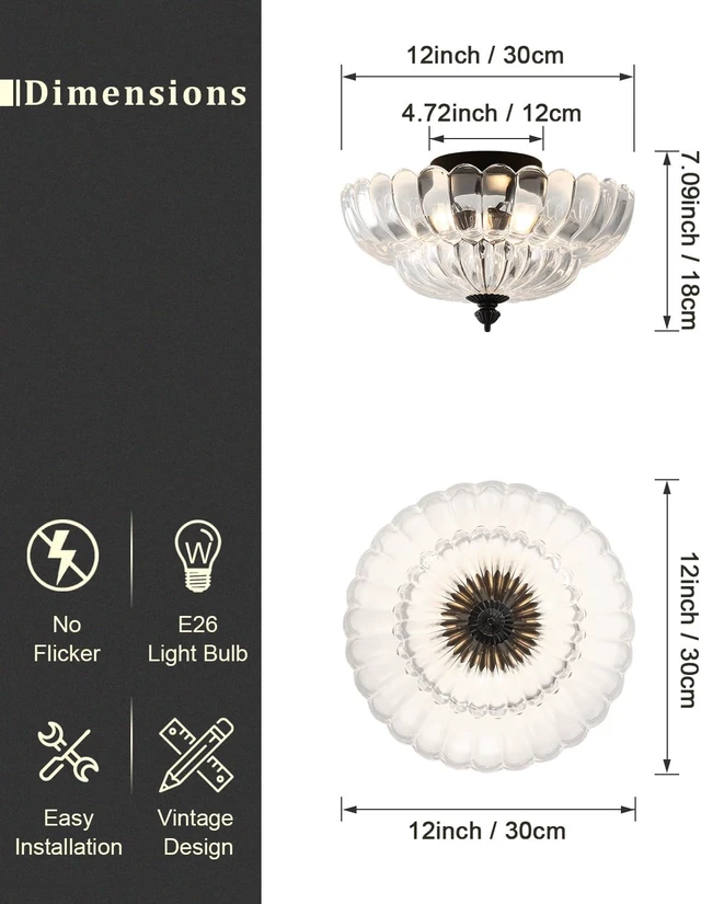Alt view image 4 of 7 - ANYLOVE Modern 12Inch Clear Glass Flower Glass Semi Flush Mount Ceiling Light, 3 Light for Living Room Bedroom Hallway Entryway Foyer