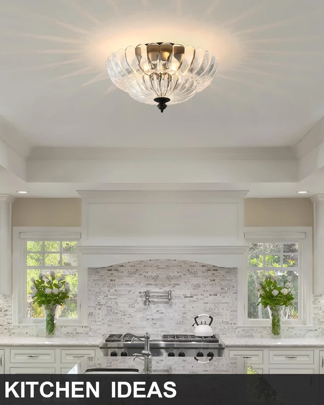 Alt view image 5 of 7 - ANYLOVE Modern 12Inch Clear Glass Flower Glass Semi Flush Mount Ceiling Light, 3 Light for Living Room Bedroom Hallway Entryway Foyer