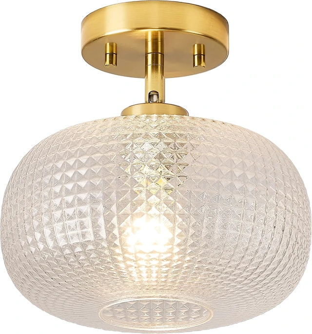 Alt view image 3 of 7 - Modern Prismatic Globe Glass Flush Mount Ceiling Light with Brass Gold Base