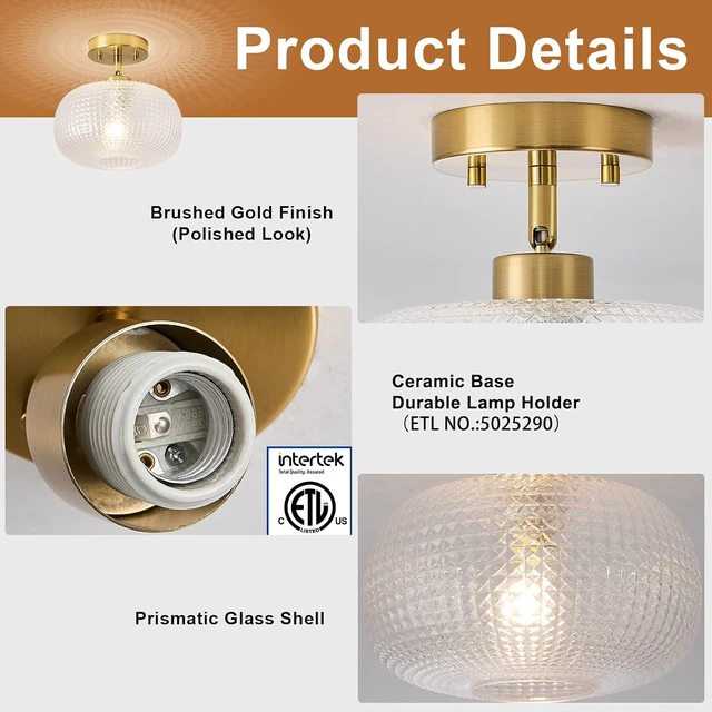 Alt view image 7 of 7 - Modern Prismatic Globe Glass Flush Mount Ceiling Light with Brass Gold Base