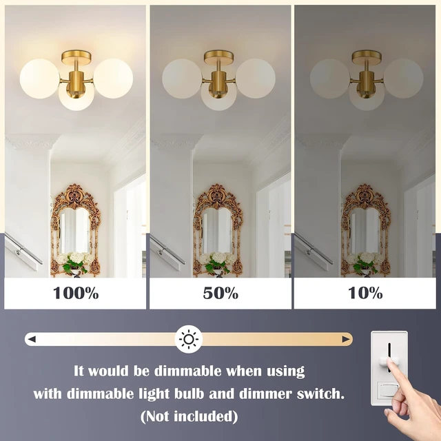Alt view image 5 of 7 - Bagood Mid Century Modern 19 Inch Brass Semi Flush Mount Ceiling Lights 3-Light Frosted Globe Glass Gold Chandelier Modern Light Fixtures Ceiling Lights Fixture for Bedroom Hallway Entryway