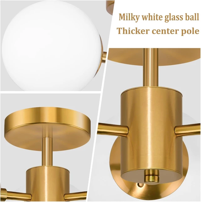 Alt view image 6 of 7 - Bagood Mid Century Modern 19 Inch Brass Semi Flush Mount Ceiling Lights 3-Light Frosted Globe Glass Gold Chandelier Modern Light Fixtures Ceiling Lights Fixture for Bedroom Hallway Entryway