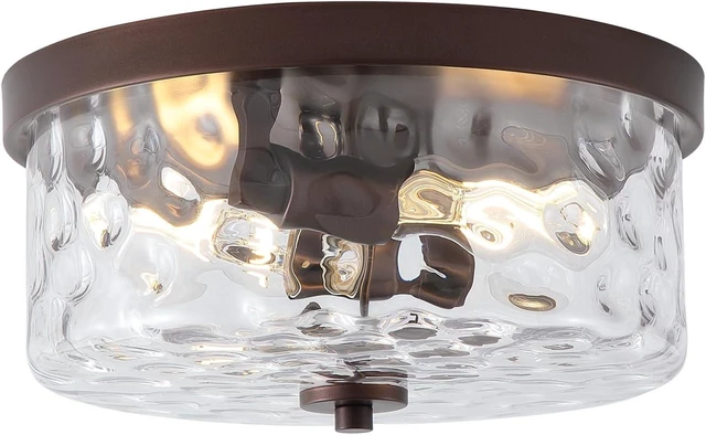 Main image of 12 Inch 2-Lights Hammered Glass ORB Flush Mount Ceiling Light