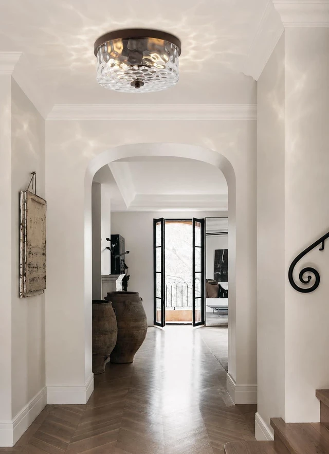 Alt view image 2 of 7 - 12 Inch 2-Lights Hammered Glass ORB Flush Mount Ceiling Light