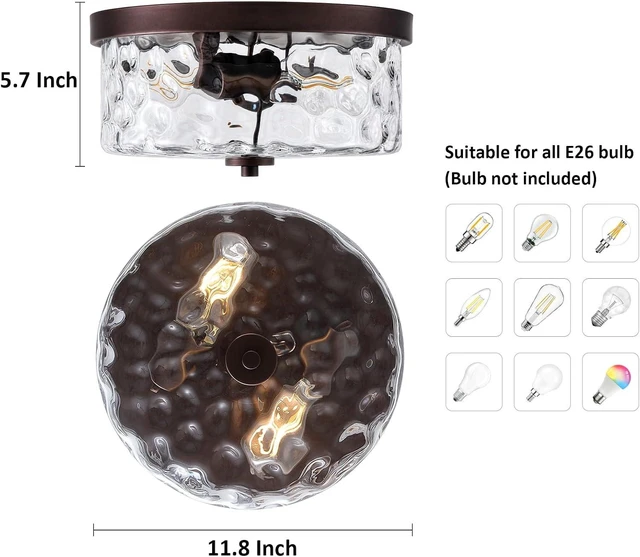 Alt view image 3 of 7 - 12 Inch 2-Lights Hammered Glass ORB Flush Mount Ceiling Light