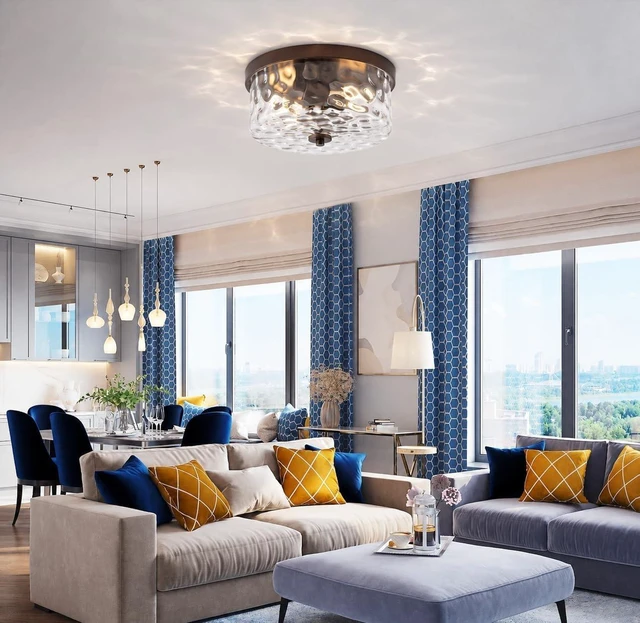 Alt view image 4 of 7 - 12 Inch 2-Lights Hammered Glass ORB Flush Mount Ceiling Light