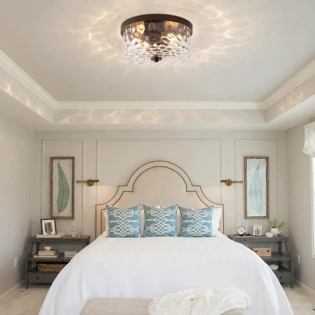 Alt view image 7 of 7 - 12 Inch 2-Lights Hammered Glass ORB Flush Mount Ceiling Light