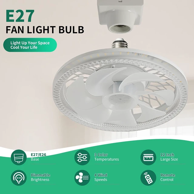 Alt view image 3 of 6 - Ceiling Fan with Light for Bedroom 12 Inch, E26 Screw in Socket Fan with Remote Control, Dimmable LED Light 3000K-6500K, 4 Speed Small Flush Mount Ceiling Fan for Kitchen, Closet, Living Room