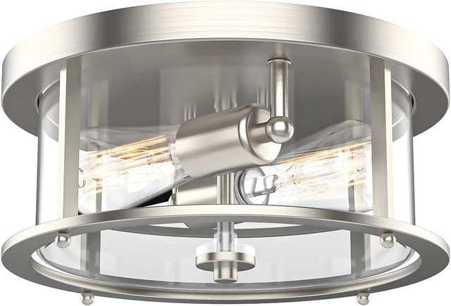Main image of EAPUDUN Flush Mount Ceiling Light Fixtures, 12inch 2-Light Farmhouse Close to Ceiling Light Fixture with Clear Glass Shade, Brushed Nickel Finish for Porch, Entryway, Bedroom, FMA1413-BNK