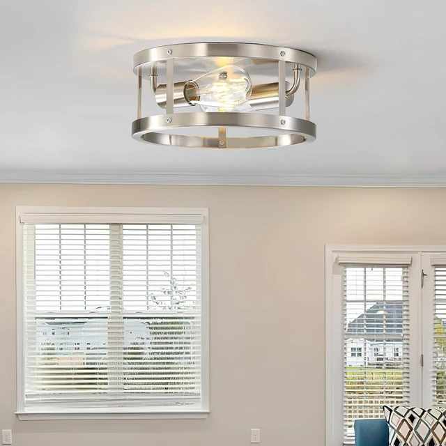 Alt view image 2 of 7 - 2-Pack Close to Ceiling Lights, Modern Brushed Nickle Semi Flush Mount Ceiling Light Fixture, 11 Inch E26 Base Indoor Kitchen Ceiling Lamp for Kitchen Bedroom Living Room Hallway