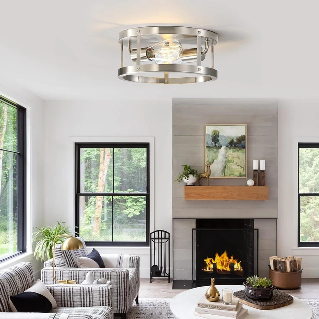 Alt view image 3 of 7 - 2-Pack Close to Ceiling Lights, Modern Brushed Nickle Semi Flush Mount Ceiling Light Fixture, 11 Inch E26 Base Indoor Kitchen Ceiling Lamp for Kitchen Bedroom Living Room Hallway