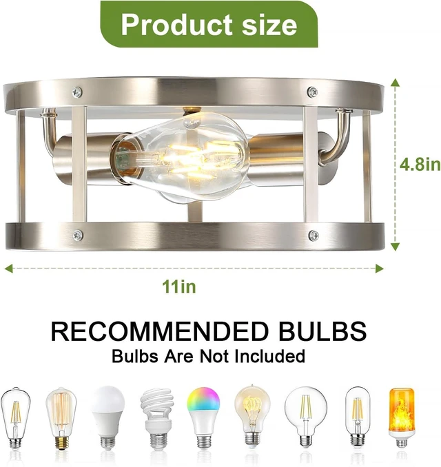Alt view image 4 of 7 - 2-Pack Close to Ceiling Lights, Modern Brushed Nickle Semi Flush Mount Ceiling Light Fixture, 11 Inch E26 Base Indoor Kitchen Ceiling Lamp for Kitchen Bedroom Living Room Hallway