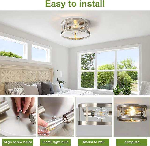 Alt view image 5 of 7 - 2-Pack Close to Ceiling Lights, Modern Brushed Nickle Semi Flush Mount Ceiling Light Fixture, 11 Inch E26 Base Indoor Kitchen Ceiling Lamp for Kitchen Bedroom Living Room Hallway