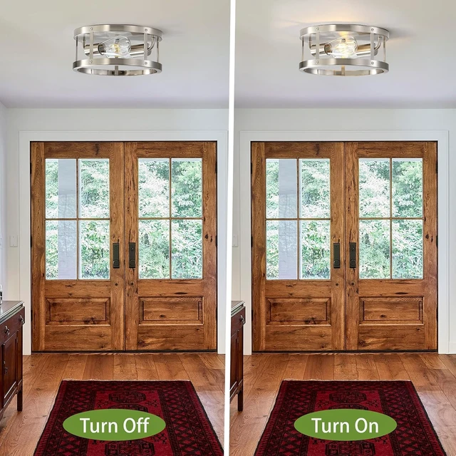 Alt view image 7 of 7 - 2-Pack Close to Ceiling Lights, Modern Brushed Nickle Semi Flush Mount Ceiling Light Fixture, 11 Inch E26 Base Indoor Kitchen Ceiling Lamp for Kitchen Bedroom Living Room Hallway