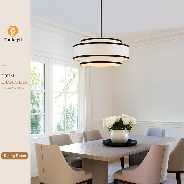 Alt view image 2 of 7 - 19.7" Modern Drum Chandelier, 4-Light Linen Ceiling Light Fixture