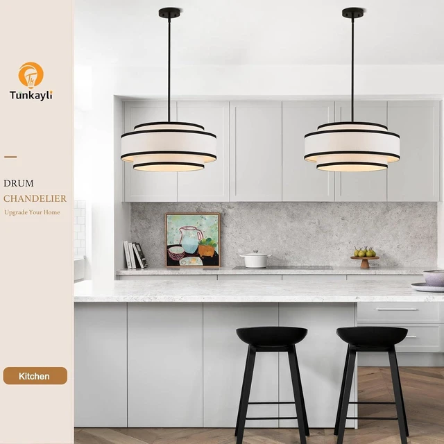 Alt view image 6 of 7 - 19.7" Modern Drum Chandelier, 4-Light Linen Ceiling Light Fixture
