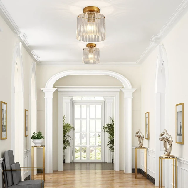 Alt view image 2 of 7 - Modern Semi Flush Mount Ceiling Light, Industrial Clear Glass Ceiling Light Fixture, Crystal Ceiling Lamp, Modern Ceiling Lamps, Farmhouse Light for Entryway Hallway Kitchen Dining Room