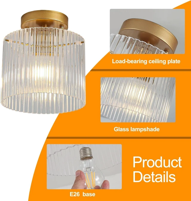 Alt view image 3 of 7 - Modern Semi Flush Mount Ceiling Light, Industrial Clear Glass Ceiling Light Fixture, Crystal Ceiling Lamp, Modern Ceiling Lamps, Farmhouse Light for Entryway Hallway Kitchen Dining Room