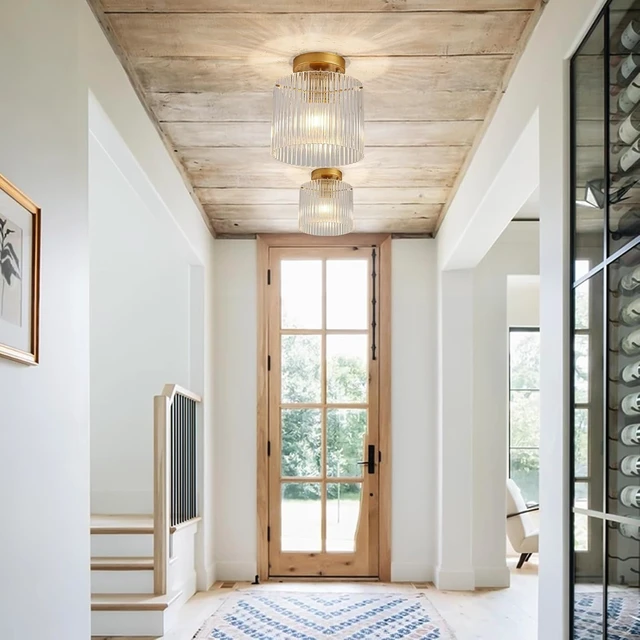 Alt view image 5 of 7 - Modern Semi Flush Mount Ceiling Light, Industrial Clear Glass Ceiling Light Fixture, Crystal Ceiling Lamp, Modern Ceiling Lamps, Farmhouse Light for Entryway Hallway Kitchen Dining Room