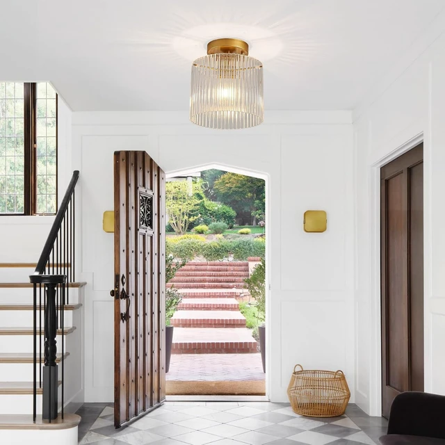 Alt view image 7 of 7 - Modern Semi Flush Mount Ceiling Light, Industrial Clear Glass Ceiling Light Fixture, Crystal Ceiling Lamp, Modern Ceiling Lamps, Farmhouse Light for Entryway Hallway Kitchen Dining Room